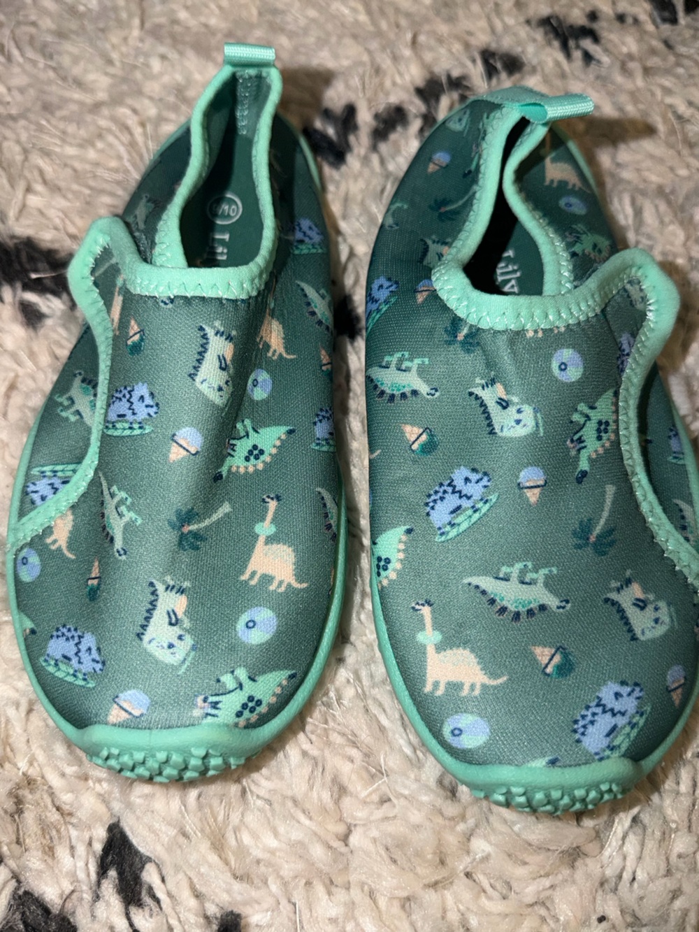 Kids' Seafoam Green Dinosaur Water Shoes - Slip-On Swim Shoes